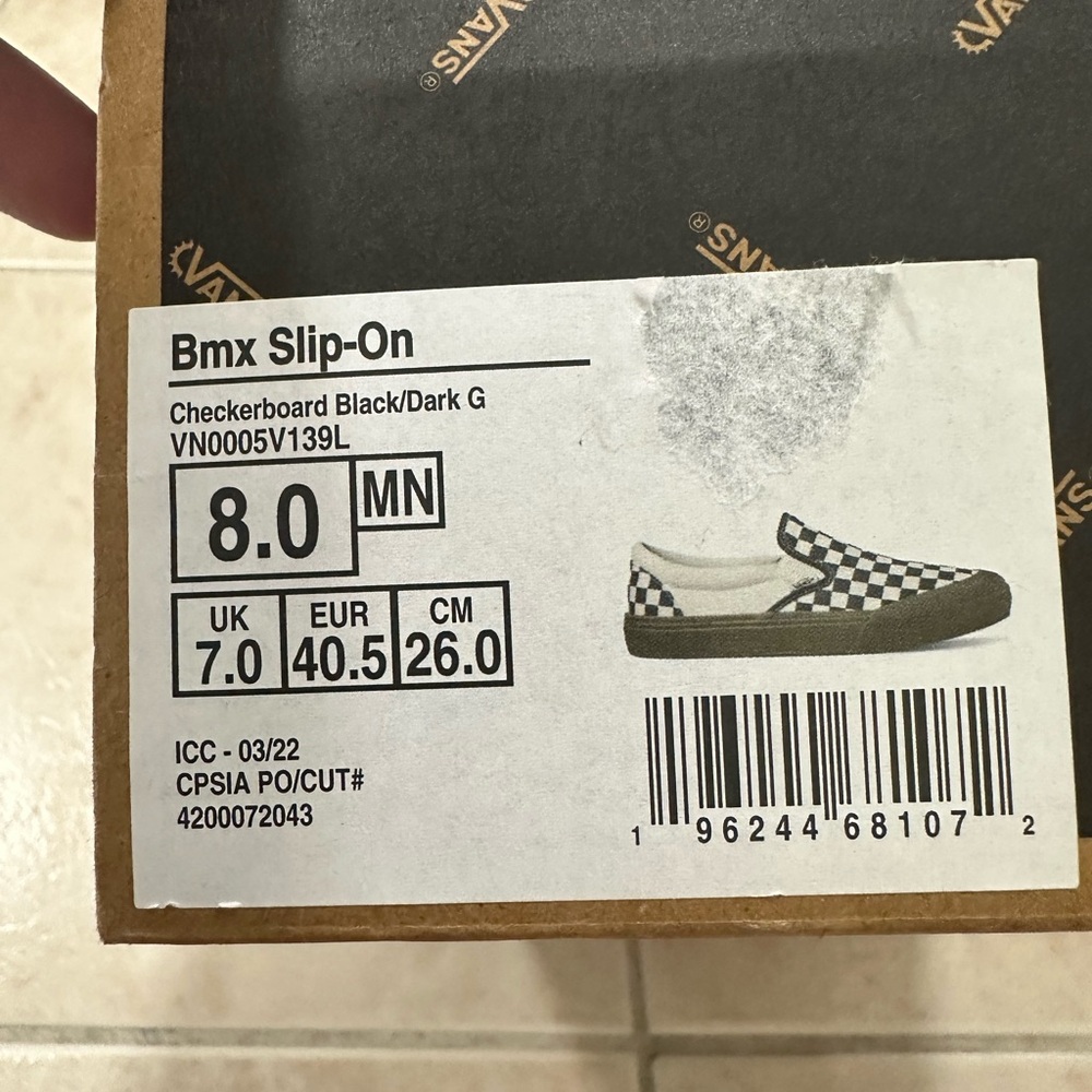 Vans Checkerboard BMX Slip-On Shoe - Black/Dark Gum 13 & 8 - Picture 7 of 7